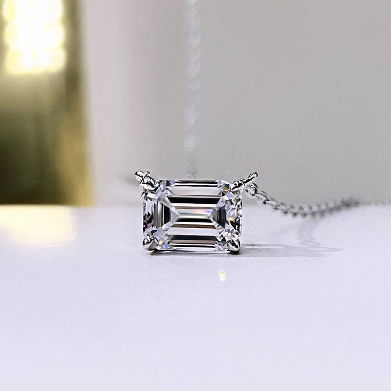 Louily Simple Emerald Cut Pendant Necklace In Sterling Silver - louilyjewelry