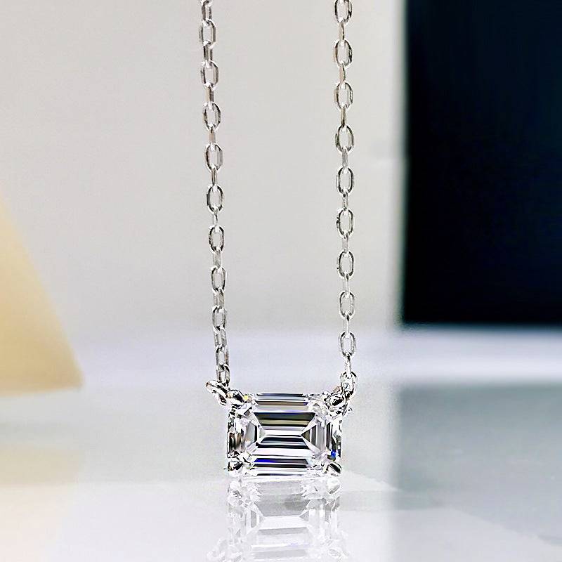 Louily Simple Emerald Cut Pendant Necklace In Sterling Silver - louilyjewelry