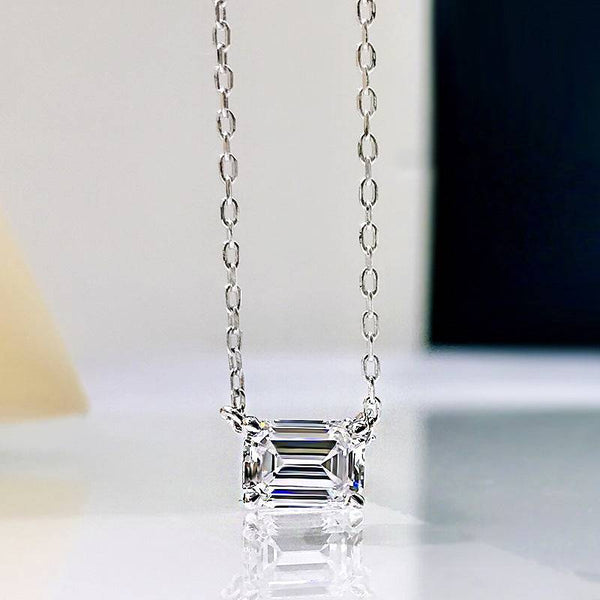 Louily Simple Emerald Cut Pendant Necklace In Sterling Silver