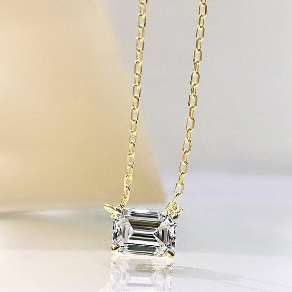 Louily Simple Emerald Cut Pendant Necklace In Sterling Silver