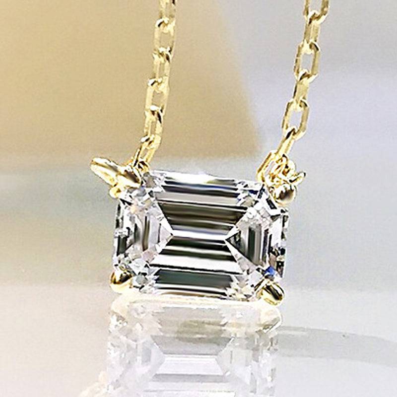 Louily Simple Emerald Cut Pendant Necklace In Sterling Silver - louilyjewelry