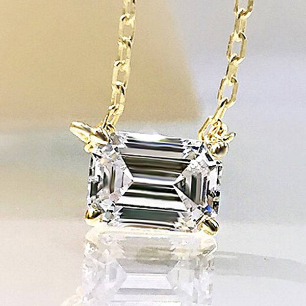 Louily Simple Emerald Cut Pendant Necklace In Sterling Silver