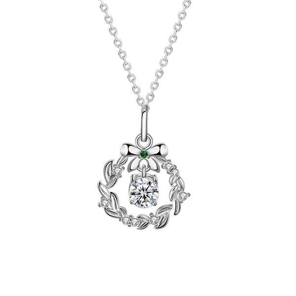 Louily Special Christmas Wreaths Moissanite Pendant Necklace