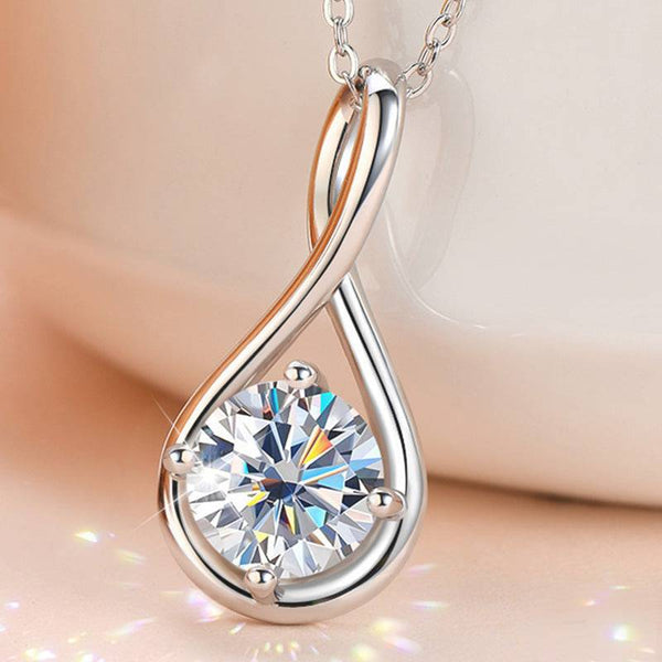 Louily Special Twist Round Cut Moissanite Pendant Necklace In Sterling Silver