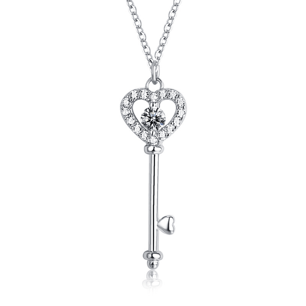 Louily Sterling Silver Love key Pendant Necklace