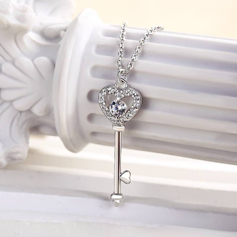 Louily Sterling Silver Love key Pendant Necklace - louilyjewelry