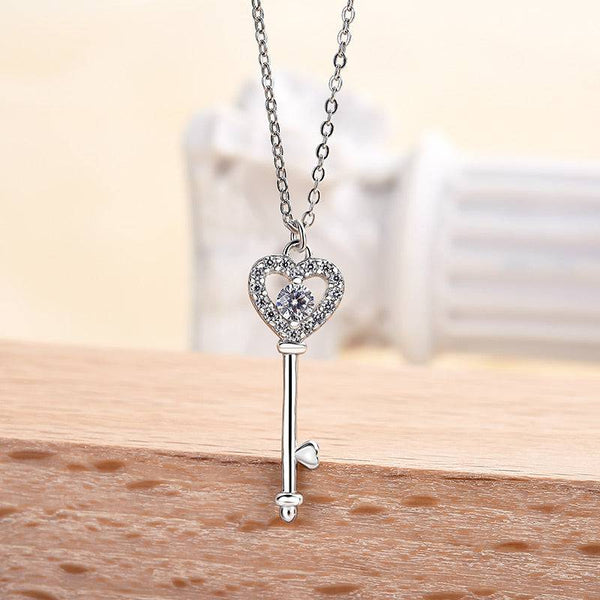 Louily Sterling Silver Love key Pendant Necklace