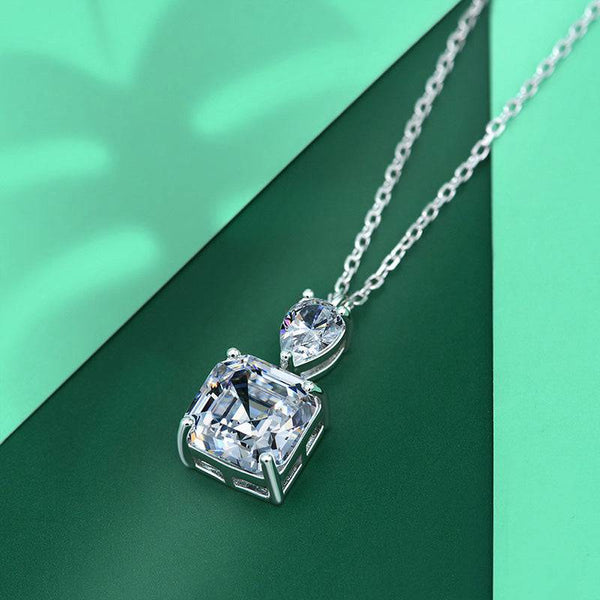 Louily Stunning Asscher Cut White Sapphire Necklace In Sterling Silver