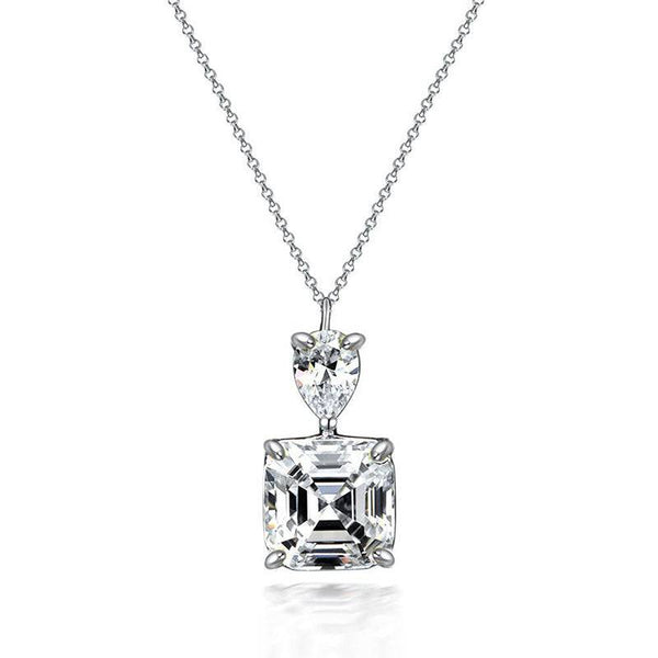 Louily Stunning Asscher Cut White Sapphire Necklace In Sterling Silver