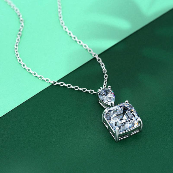 Louily Stunning Asscher Cut White Sapphire Necklace In Sterling Silver