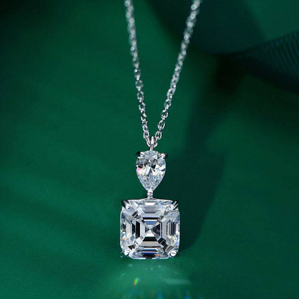 Louily Stunning Asscher Cut White Sapphire Necklace In Sterling Silver