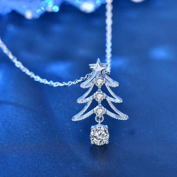 Louily Stunning Christmas Tree Moissanite Pendant Necklace