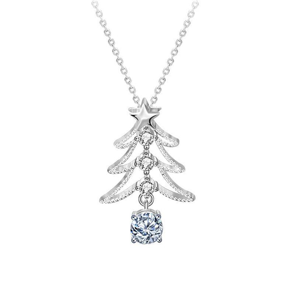 Louily Stunning Christmas Tree Moissanite Pendant Necklace