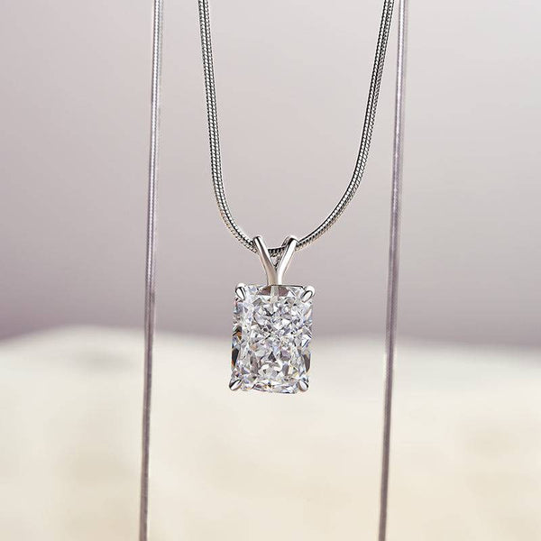 Louily Timeless Crushed Ice Radiant Cut Pendant Necklace In Sterling Silver