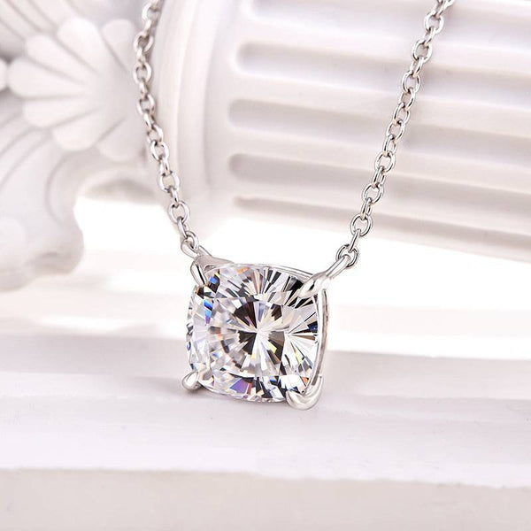 Louily Timeless Cushion Cut Pendant Necklace In Sterling Silver