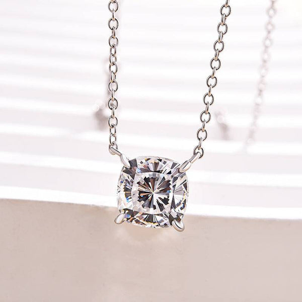 Louily Timeless Cushion Cut Pendant Necklace In Sterling Silver