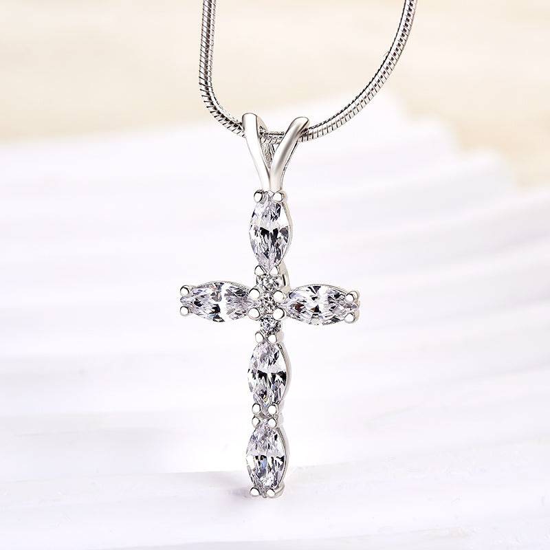 Louily Unique Marquise Cut Cross  Pendant Necklace - louilyjewelry