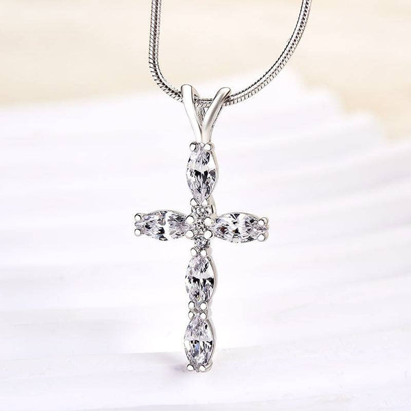 Louily Unique Marquise Cut Cross  Pendant Necklace