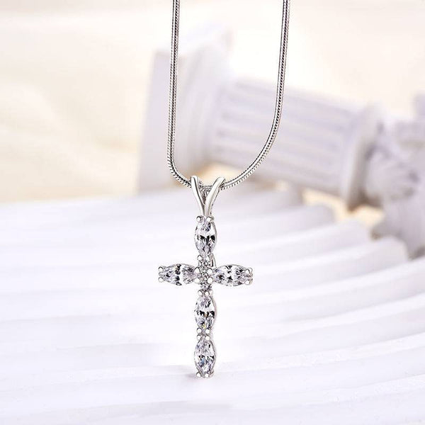 Louily Unique Marquise Cut Cross  Pendant Necklace