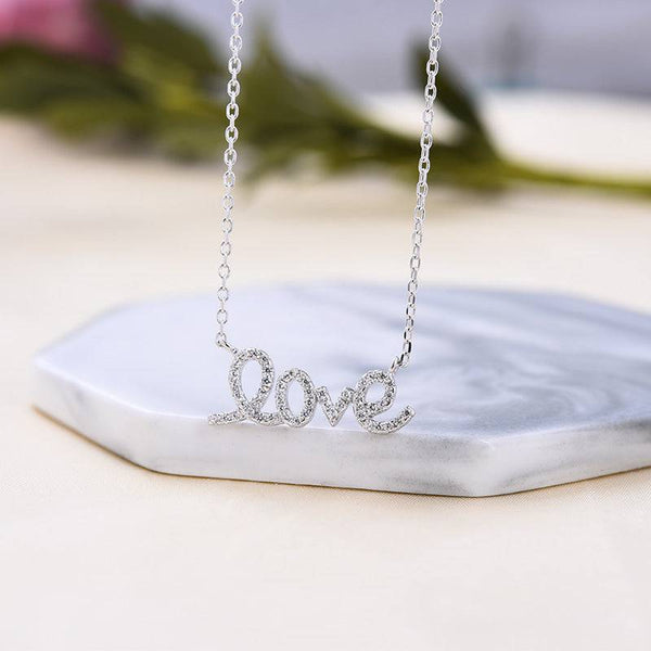 Love Shape Round Cut White Pendant with Necklace In Sterling Silver