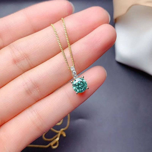 Louily Yellow Gold Moon Design Round Cut Paraiba Tourmaline Pendant Necklace In Sterling Silver