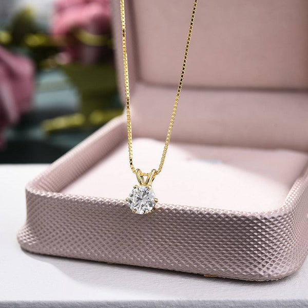 Louily Yellow Gold Round Cut Moissanite Stone Pendant Necklace