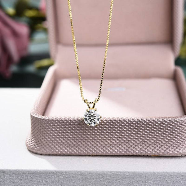 Louily Yellow Gold Round Cut Moissanite Stone Pendant Necklace