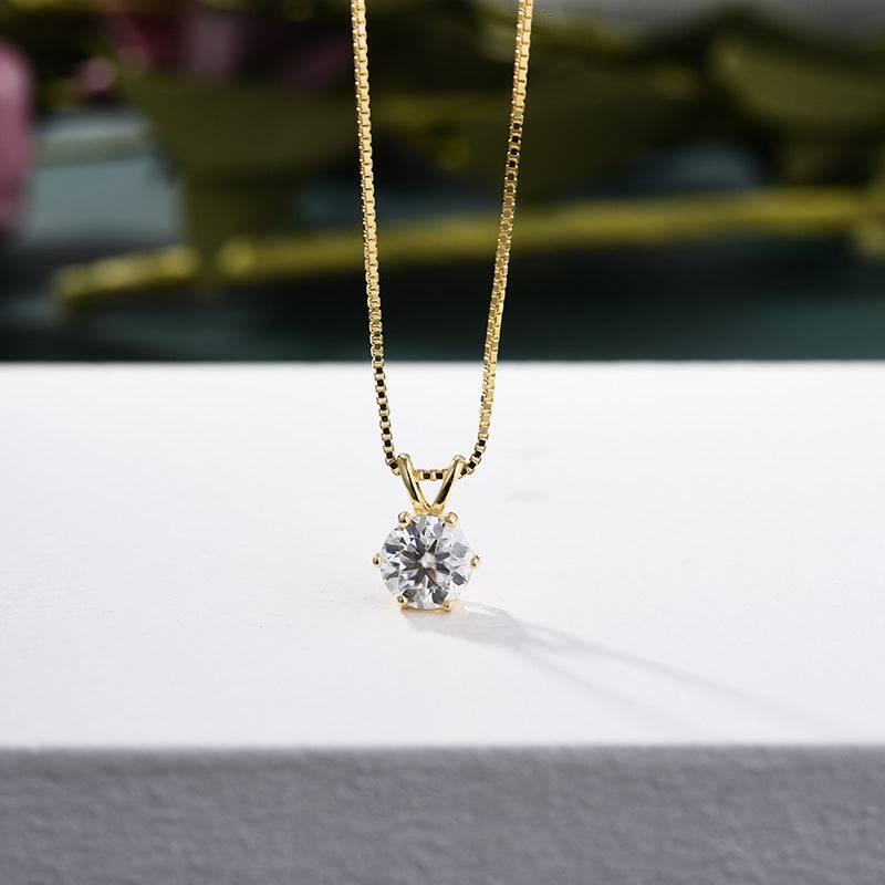 Louily Yellow Gold Round Cut Moissanite Stone Pendant Necklace - louilyjewelry