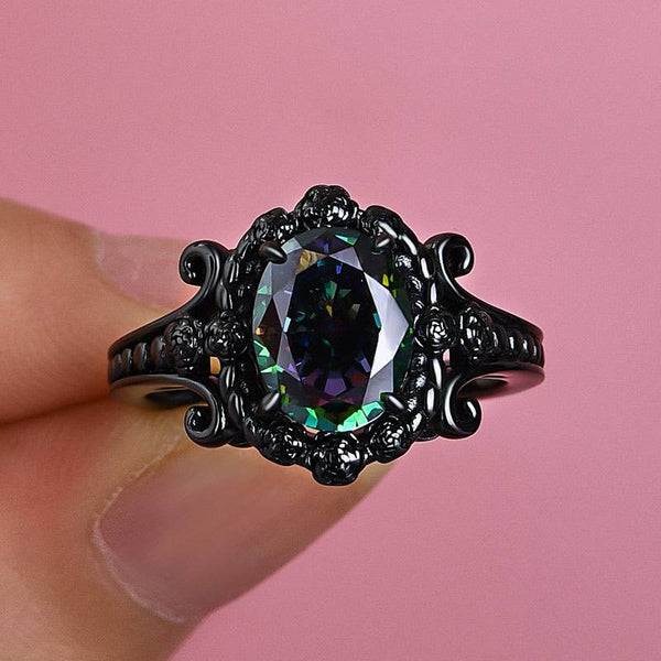 Louily Unique Halo Oval Cut Alexandrite Engagement Ring In Sterling Silver