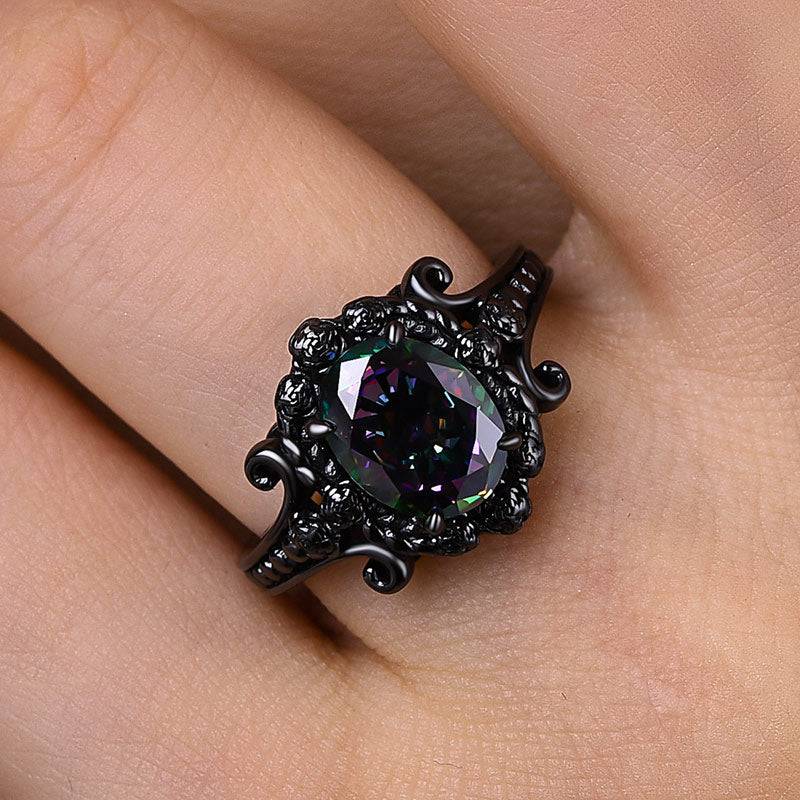 Louily Unique Halo Oval Cut Alexandrite Engagement Ring In Sterling Silver - louilyjewelry