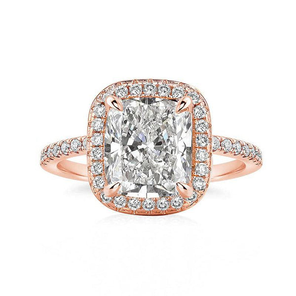 Louily Classic Rose Gold Halo Radiant Cut Engagement Ring In Sterling Silver