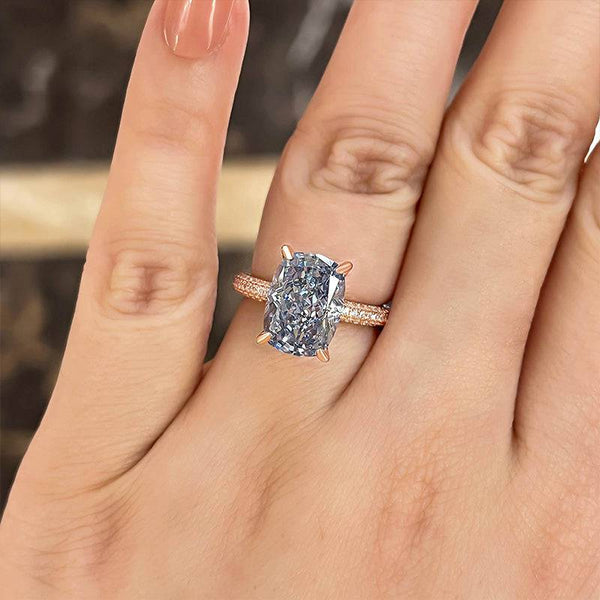 Louily Elegant Cushion Cut Blue Sapphire Engagement Ring In Sterling Silver