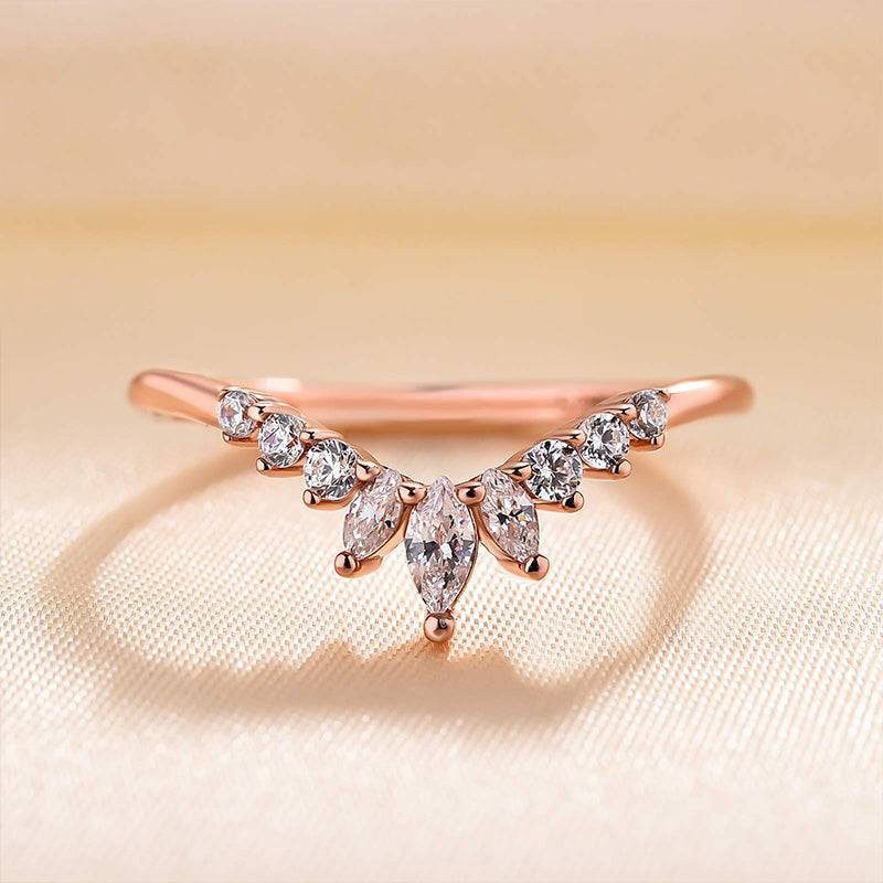 Louily Elegant Rose Gold Chic V Shaped Stacking Wedding Band In Sterling Silver - louilyjewelry