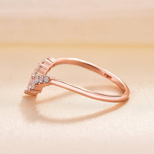 Louily Elegant Rose Gold Chic V Shaped Stacking Wedding Band In Sterling Silver