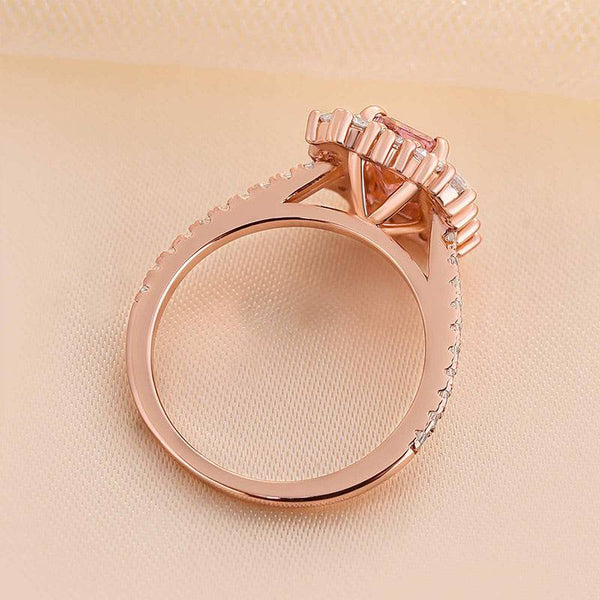 Louily Elegant Rose Gold Halo Emerald Cut Padparadscha Engagement Ring In Sterling Silver