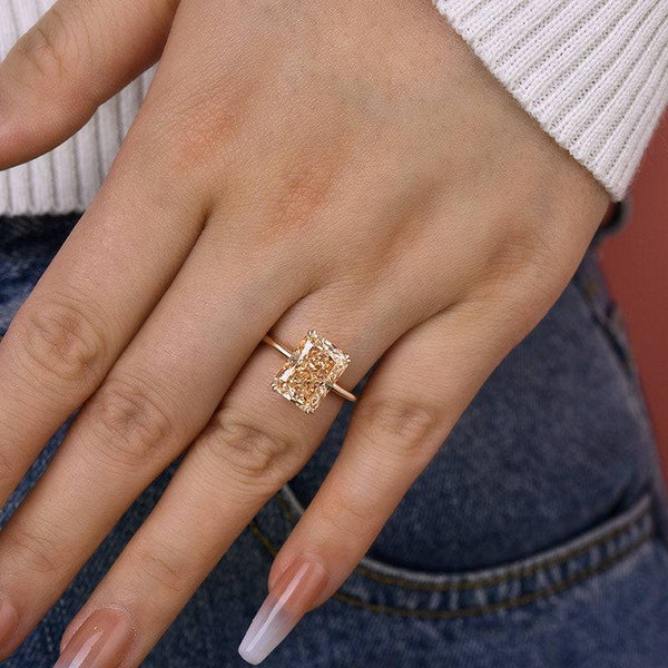 Louily Elegant Rose Gold Light Champagne Radiant Cut Engagement Ring