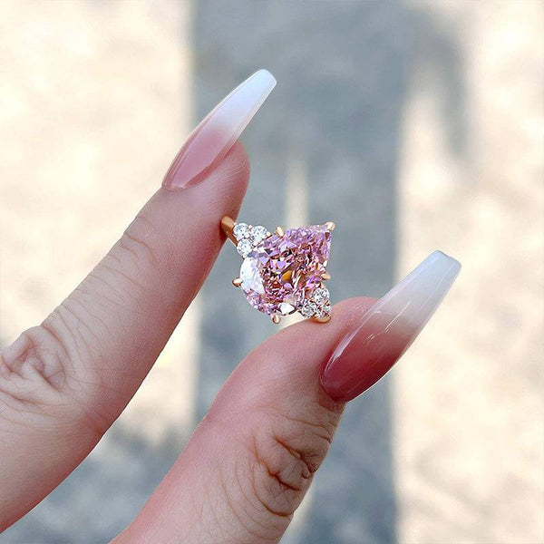 Louily Elegant Rose Gold Pear Cut Pink Sapphire Engagement Ring In Sterling Silver