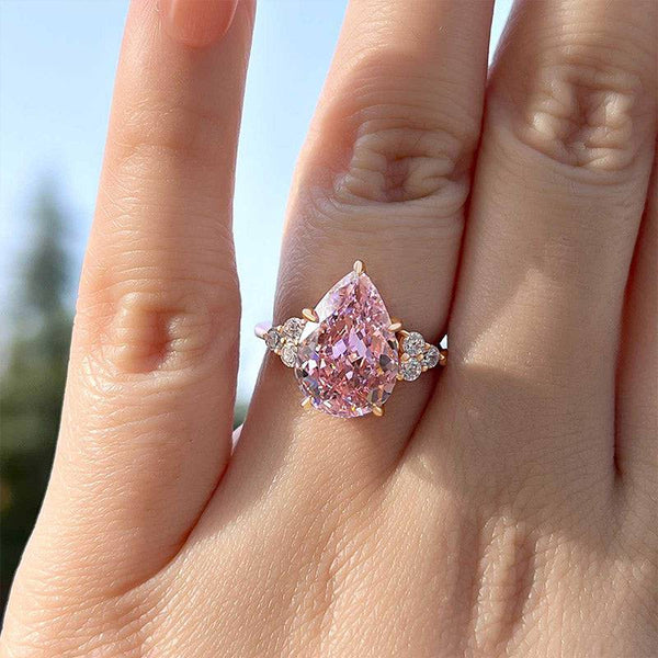 Louily Elegant Rose Gold Pear Cut Pink Sapphire Engagement Ring In Sterling Silver