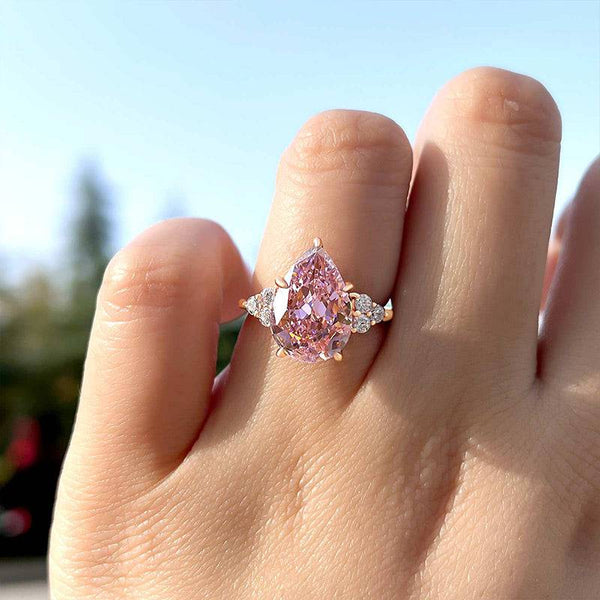 Louily Elegant Rose Gold Pear Cut Pink Sapphire Engagement Ring In Sterling Silver