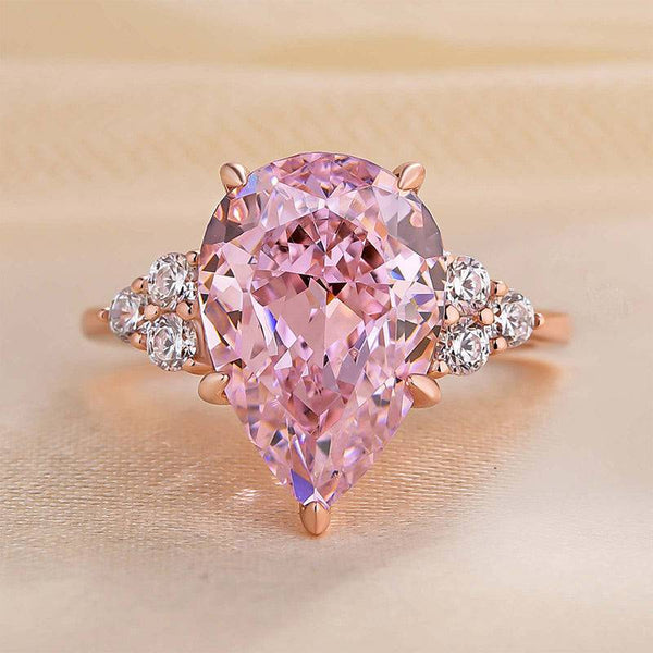 Louily Elegant Rose Gold Pear Cut Pink Sapphire Engagement Ring In Sterling Silver