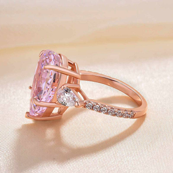 Louily Elegant Rose Gold Pear Cut Pink Sapphire Three Stone Engagement Ring In Sterling Silver