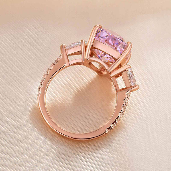 Louily Elegant Rose Gold Pear Cut Pink Sapphire Three Stone Engagement Ring In Sterling Silver