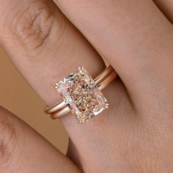 Louily Elegant Rose Gold Radiant Cut Champagne Wedding Ring Set For Women In Sterling Silver
