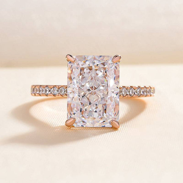 Louily Elegant Rose Gold Radiant Cut Engagement Ring In Sterling Silver