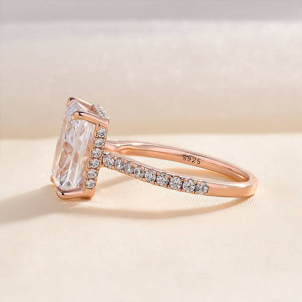 Louily Elegant Rose Gold Radiant Cut Engagement Ring In Sterling Silver