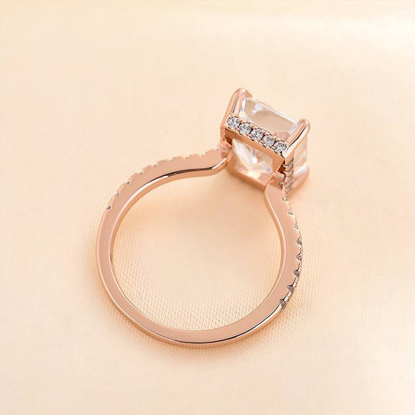 Louily Elegant Rose Gold Radiant Cut Engagement Ring In Sterling Silver