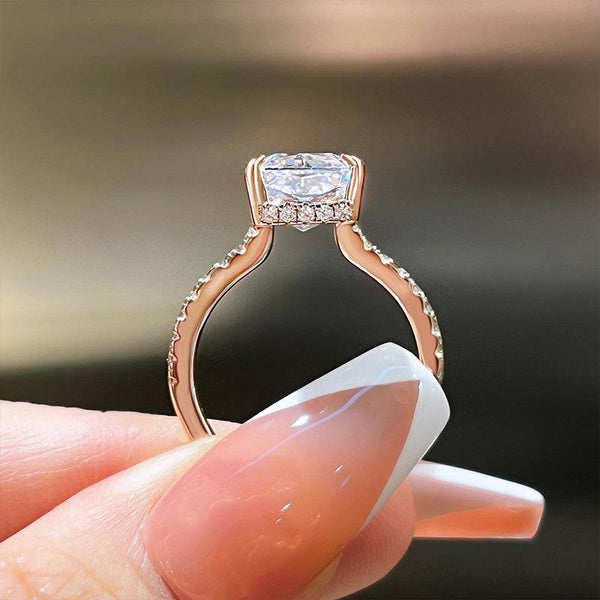 Louily Elegant Rose Gold Radiant Cut Engagement Ring In Sterling Silver
