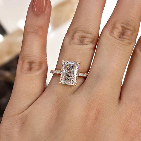 Louily Elegant Rose Gold Radiant Cut Engagement Ring In Sterling Silver