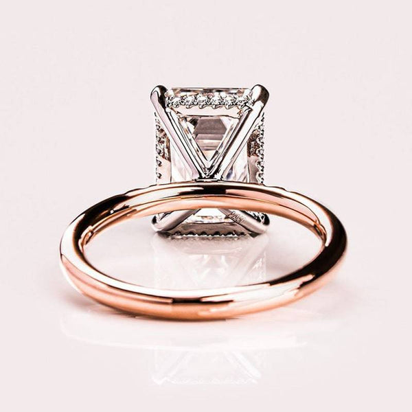 Louily Elegant Two-tone Emerald Cut Engagement Ring