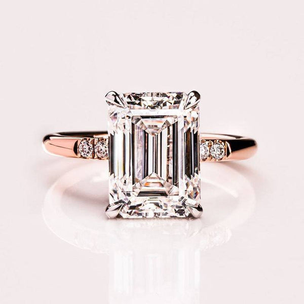 Louily Elegant Two-tone Emerald Cut Engagement Ring